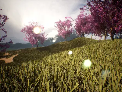 Blossom trees with rolling hill 3d scene Low-poly 3D model
