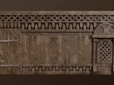 Medieval Modular Wall and Door Pack Game Ready Low-poly 3D model