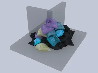 Small Garbage bags pile in street corner 3D model