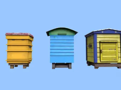 Colorful Beehives Low-poly 3D model