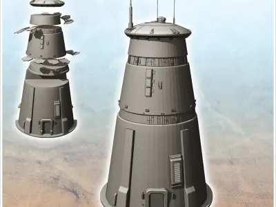 Futuristic round cone tower with roof antennas and air vents 4 - 3D print model