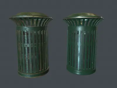 Street Trash Bin PBR Game Ready Low-poly 3D model