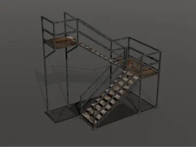 Modular Industrial Steel Catwalks and Staircases Low-poly 3D model