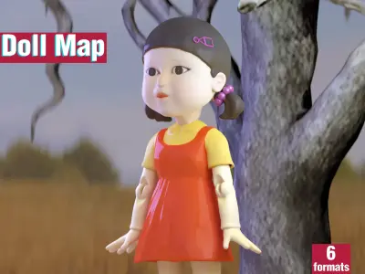 Squid Game - Red Light Green Light Doll Map with Characters Low-poly 3D model
