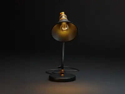 Vintage Desk Lamp - Black and Gold - Metal Low-poly 3D model