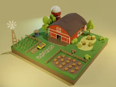 Farm For mobile game Low-poly 3D model