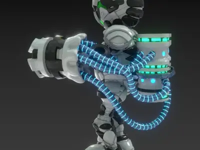 Robot with wires Low-poly 3D model