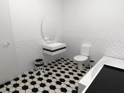 Bathroom with checkered floor Low-poly 3D model