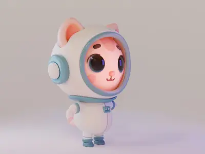 Cartoon Cat in Space Suit Low-poly 3D model