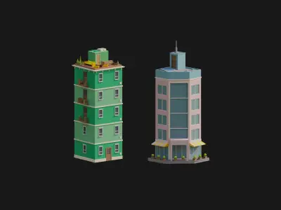 Stylish Buildings Low-poly 3D model