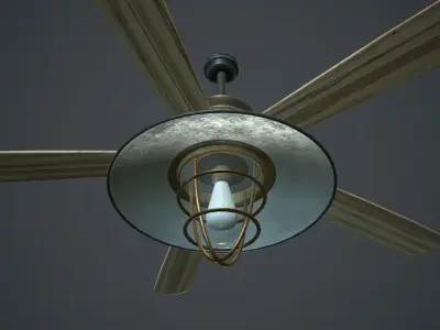 Retro Ceiling Fan With Lamp PBR Gamre Ready Low-poly 3D model