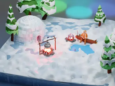 Eskimo Life Diorama Low-poly 3D model
