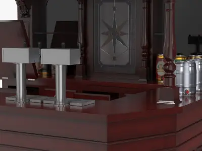  Pub-Style Bar with Tap Dispenser and Arched Rack Red-Brown 