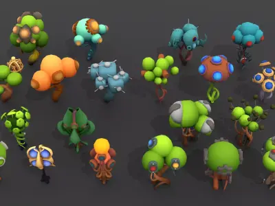 Biomechanical World - Trees Low-poly 3D model