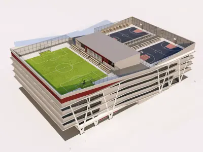 Multi Storey Parking Plaza with Rooftop Sports Court Low-poly 3D model