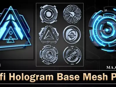 150 Sci-fi Hologram Base Mesh Pack 3D model