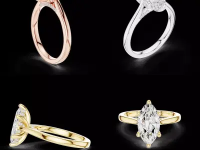 Marquise Solitaire Hidden Halo Ring 3DM 3D print model