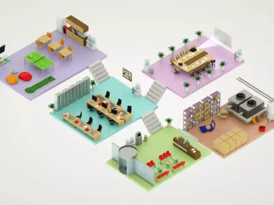 Isometric Modern Office interior Floors plan low-poly Low-poly 3D model