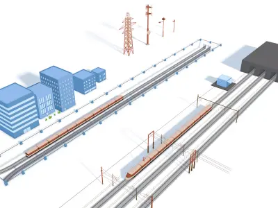 Cartoon Train Rail Kitbash - simple polygons 3D model 3D model