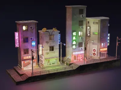 Cyberpunk Buildings Pack And Scene Low-poly 3D model