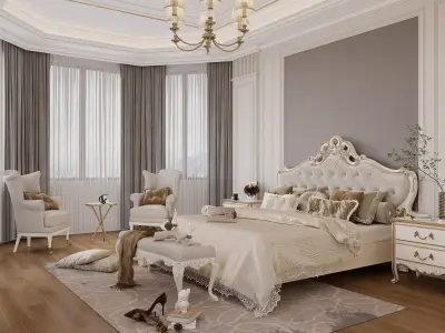 French Style Bedroom 3D Model 01 3D model