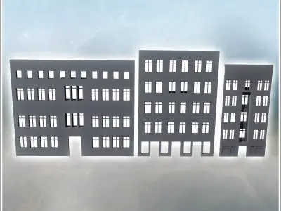 Set of three modern wall facades with bricks and bay windows 4 - 3D print model