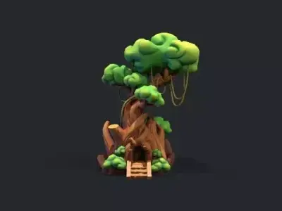 Stylish treehouse Low-poly 3D model