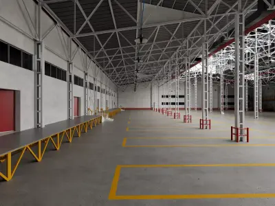 Large Industrial Warehouse Building Low-poly 3D model