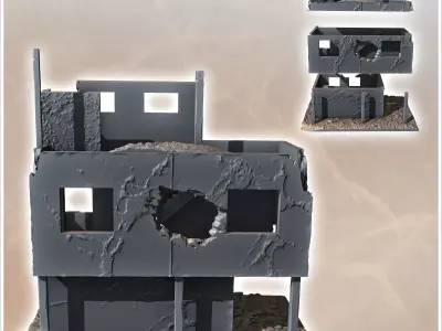 Ruined flat-roofed desert building with wooden pillars 21 - Cany 3D print model