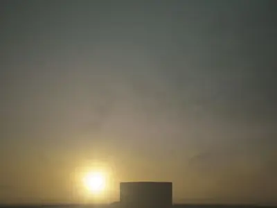 3D Environment building with sun setting behind it 3D model