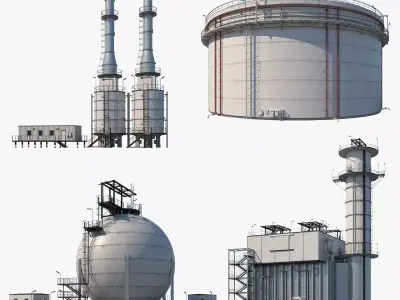 High Detail Refinery Modules 3D model