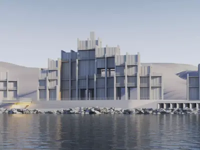 Apartments Buildings in front the beach 3D model