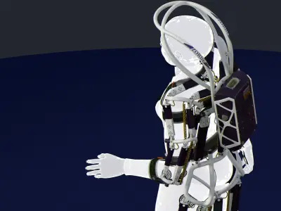 Exoskeleton on animated rigged mannequin 3D model