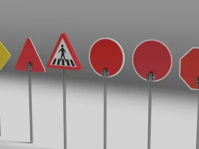 Road signs Low-poly 3D model