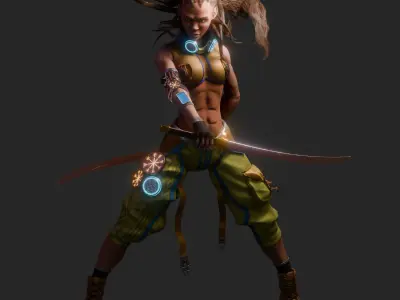 Cyber Ronin Zhara Futuristic Warrior Girl Low-poly 3D model