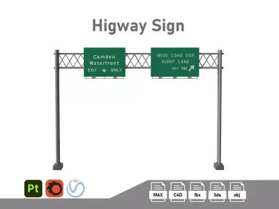 Highway Sign 04 Low-poly 3D model