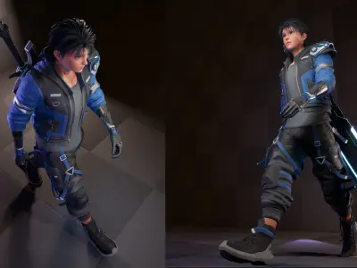 Fantasy Cyberpunk Swordsman BlendFile Low-poly 3D model