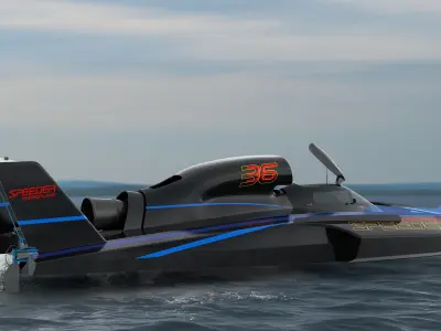  Jet Hydroplane Racing Boat Black Rigged 
