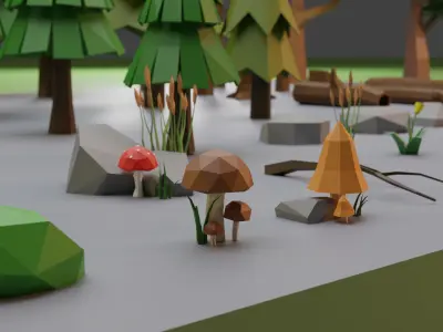 Low Poly Trees Grass and Rocks Low-poly 3D model