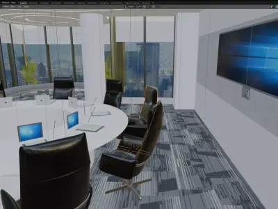 Modern Corporate Conference Meeting Room with Round Table 3D model