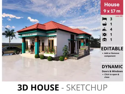 House 9x17m code 508 - Sketchup 3D model 3D model 3D model