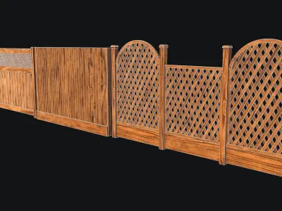Wooden Fence set PBR 01 Low-poly 3D model
