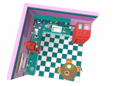 Isometric cartoon kitchen room 09 3D model