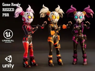 Stylized Sci Fi Bunny Girl Adventure 3 Game Ready Character PBR Low-poly 3D model