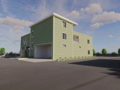 3 floors pool triplex house detail modeling Low-poly 3D model