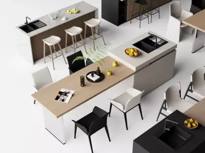 Modern Kitchen Island Dining Sets Pack Low-poly 3D model