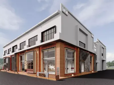 Modern Industrial Retail Facade Block 3D model