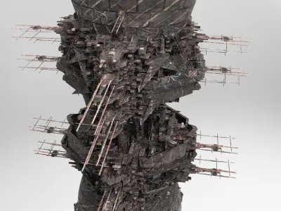 Mega Sci-Fi city Prison ship 2  Low-poly 3D model