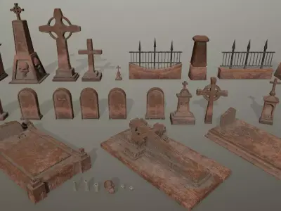tombstone set two tombstones Low-poly 3D model
