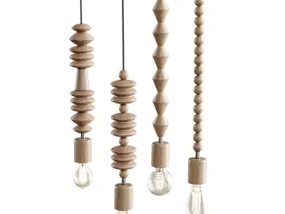 Nordic Wooden Geometric Beads Pendant Lamp 3D model